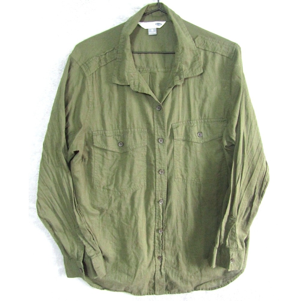 Old Navy Classic Shirt Olive Green Button Down Long Sleeve Cotton XLTG Outdoor‎